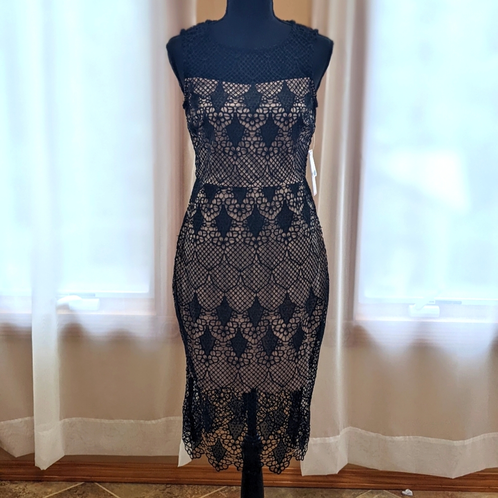 Brand: Bisou Bisou, Size: 4, Color: Black Lace over Nude